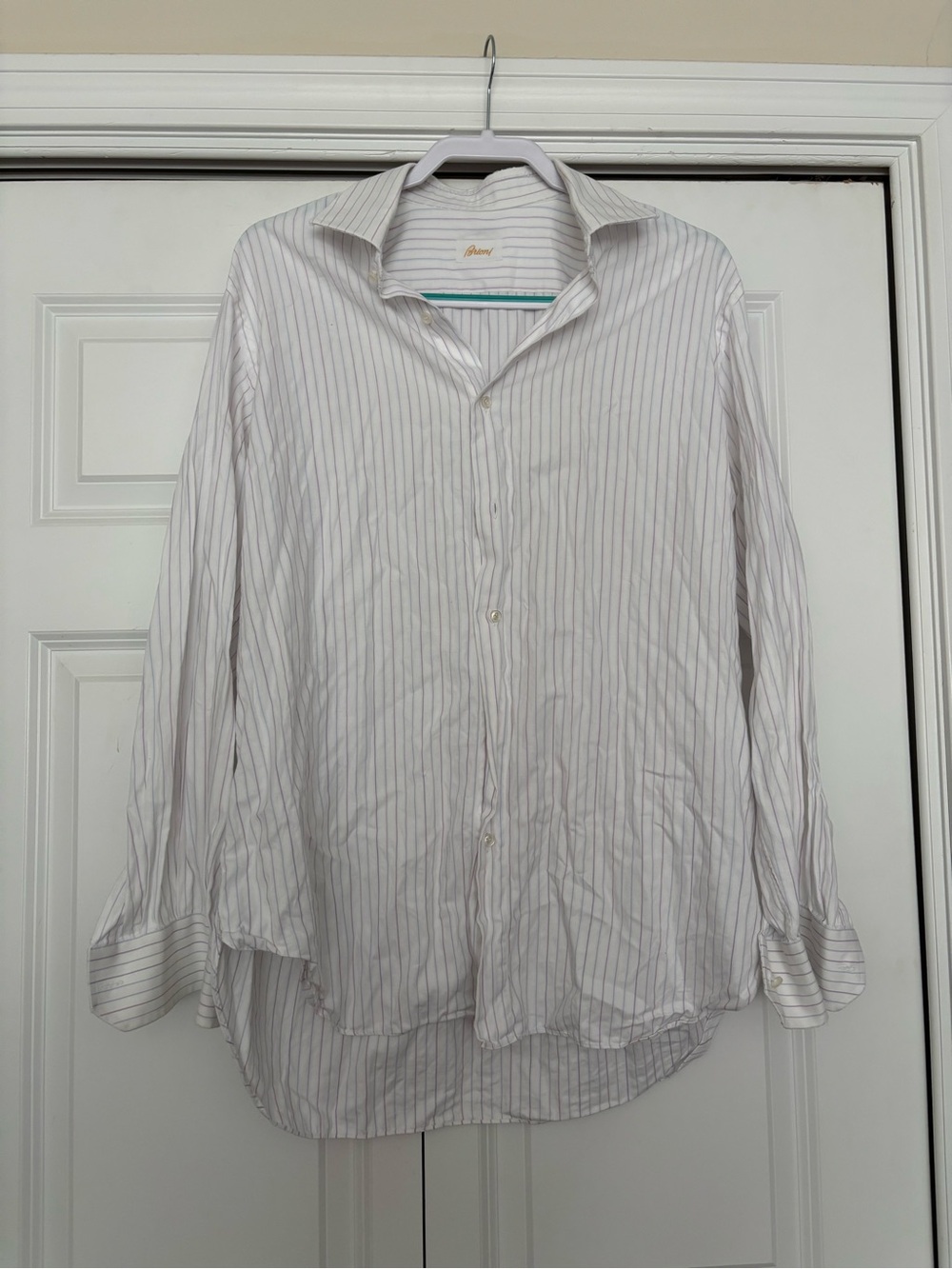 Brioni Men's White Pinstripe Dress Shirt